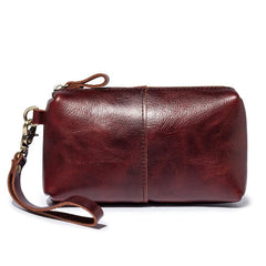 Brown MENS LEATHER ZIPPER CLUTCH WRISTLET PURSE BAG CLUTCH Wallet FOR MEN