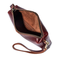 Brown MENS LEATHER ZIPPER CLUTCH WRISTLET PURSE BAG CLUTCH Wallet FOR MEN