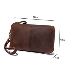 Brown MENS LEATHER ZIPPER CLUTCH WRISTLET PURSE BAG CLUTCH Wallet FOR MEN