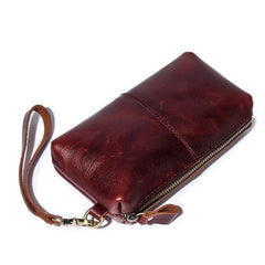 Brown MENS LEATHER ZIPPER CLUTCH WRISTLET PURSE BAG CLUTCH Wallet FOR MEN