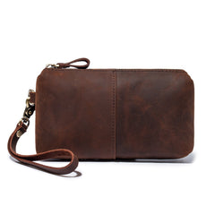 Brown MENS LEATHER ZIPPER CLUTCH WRISTLET PURSE BAG CLUTCH Wallet FOR MEN