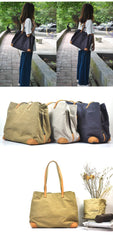 Gray Canvas Leather Mens Denim Bag Tote Bag Messenger Bag Camel Travel Bag For Men and Women - imessengerbags