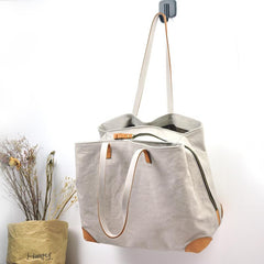 Gray Canvas Leather Mens Denim Bag Tote Bag Messenger Bag Camel Travel Bag For Men and Women - imessengerbags