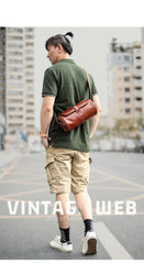 Brown Leather Mens Casual Bucket Shoulder Bag Barrel Messenger Bags Postman Bag For Men - imessengerbags