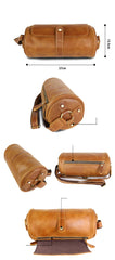 Brown Leather Mens Casual Bucket Shoulder Bag Barrel Messenger Bags Postman Bag For Men - imessengerbags