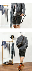 Brown Leather Mens Casual Bucket Shoulder Bag Barrel Messenger Bags Postman Bag For Men - imessengerbags