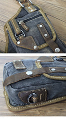 Canvas Black Mens Sling Bag Green Chest Bag One Shoulder Backpack For Men - imessengerbags