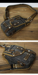 Canvas Black Mens Sling Bag Green Chest Bag One Shoulder Backpack For Men - imessengerbags