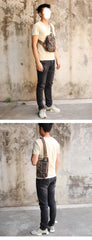 Canvas Black Mens Sling Bag Green Chest Bag One Shoulder Backpack For Men - imessengerbags
