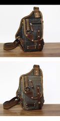 Canvas Black Mens Sling Bag Green Chest Bag One Shoulder Backpack For Men - imessengerbags