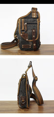 Canvas Black Mens Sling Bag Green Chest Bag One Shoulder Backpack For Men - imessengerbags