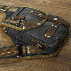 Canvas Black Mens Sling Bag Green Chest Bag One Shoulder Backpack For Men - imessengerbags
