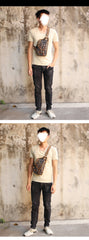 Canvas Black Mens Sling Bag Green Chest Bag One Shoulder Backpack For Men - imessengerbags