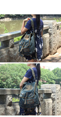 Fashion Denim Blue Mens Womens Backpack School Backpack Blue Jean Travel Backpacks For Men - imessengerbags