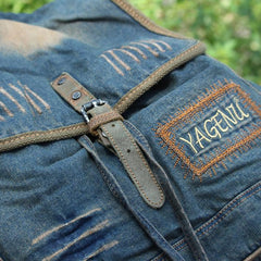 Fashion Denim Blue Mens Womens Backpack School Backpack Blue Jean Travel Backpacks For Men - imessengerbags