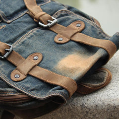 Denim Blue Mens 12 inches Backpack School Backpack Blue Jean Travel Backpacks For Men