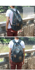 Denim Blue Mens 15 inches Backpack Laptop Backpack Jean Travel Backpacks For Men - imessengerbags
