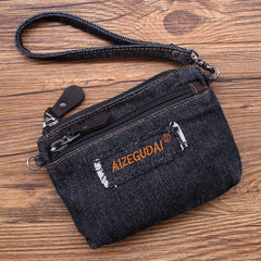 Black Denim Womens Small Shoulder Bags Keys Coin Wallet Messenger Bag Vintage Denim Wirstlet Purse