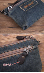 Blue Denim Womens Small Shoulder Bags Keys Coin Wallet Vintage Messenger Bag Denim Wirstlet Purse