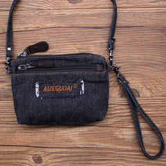 Black Denim Womens Small Shoulder Bags Keys Coin Wallet Messenger Bag Vintage Denim Wirstlet Purse