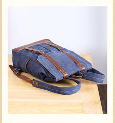 Denim Blue Waxed Canvas Mens Large 14'' Laptop Backpack College Backpack Hiking Backpack for Men - imessengerbags