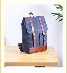 Denim Blue Waxed Canvas Mens Large 14'' Laptop Backpack College Backpack Hiking Backpack for Men - imessengerbags