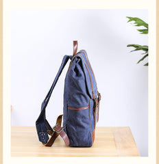 Denim Blue Waxed Canvas Mens Large 14'' Laptop Backpack College Backpack Hiking Backpack for Men - imessengerbags