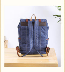 Denim Blue Waxed Canvas Mens Large 14'' Laptop Backpack College Backpack Hiking Backpack for Men - imessengerbags
