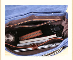 Denim Blue Waxed Canvas Mens Large 14'' Laptop Backpack College Backpack Hiking Backpack for Men - imessengerbags