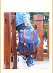Denim Blue Waxed Canvas Mens Large 14'' Laptop Backpack College Backpack Hiking Backpack for Men - imessengerbags