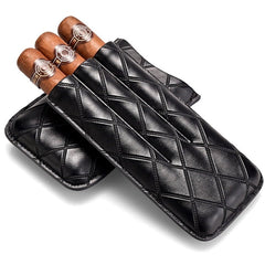 Brown Diamond Leather Mens 3pcs Cigar Case With Cutter Leather Cigar Cases for Men