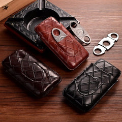 Black Diamond Leather Mens 3pcs Cigar Case With Cutter Leather Cigar Cases for Men