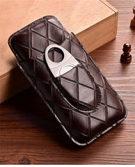 Brown Diamond Leather Mens 3pcs Cigar Case With Cutter Leather Cigar Cases for Men