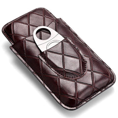 Brown Diamond Leather Mens 3pcs Cigar Case With Cutter Leather Cigar Cases for Men