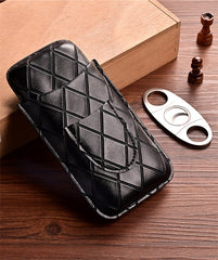 Brown Diamond Leather Mens 3pcs Cigar Case With Cutter Leather Cigar Cases for Men