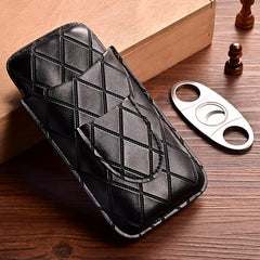 Black Diamond Leather Mens 3pcs Cigar Case With Cutter Leather Cigar Cases for Men