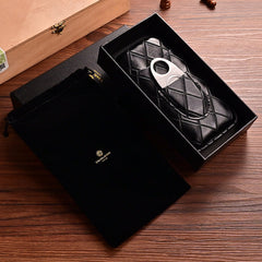 Black Diamond Leather Mens 3pcs Cigar Case With Cutter Leather Cigar Cases for Men