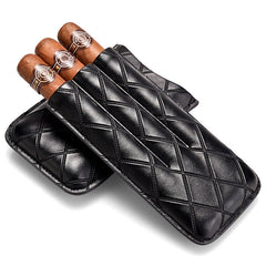 Black Diamond Leather Mens 3pcs Cigar Case With Cutter Leather Cigar Cases for Men