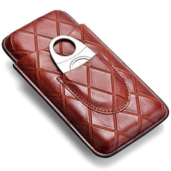 Brown Diamond Leather Mens 3pcs Cigar Case With Cutter Leather Cigar Cases for Men