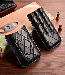 Black Diamond Leather Mens 3pcs Cigar Case With Cutter Leather Cigar Cases for Men