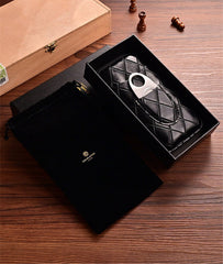 Brown Diamond Leather Mens 3pcs Cigar Case With Cutter Leather Cigar Cases for Men