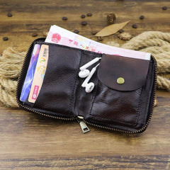 Brown Men Leather Zip Billfold Small Chain Wallet with Coin Pocket Biker Bifold Chain Wallet for Men - imessengerbags