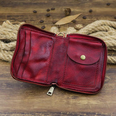 Brown Men Leather Zip Billfold Small Chain Wallet with Coin Pocket Biker Bifold Chain Wallet for Men - imessengerbags