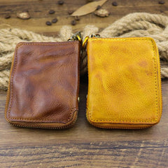 Brown Men Leather Zip Billfold Small Chain Wallet with Coin Pocket Biker Bifold Chain Wallet for Men - imessengerbags
