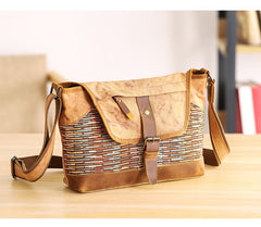 Country Style Canvas Leather Mens 14'' Womens Small Side Bag Courier Bag Messenger Bag for Men - imessengerbags
