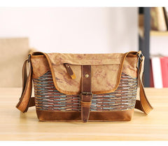 Country Style Canvas Leather Mens 14'' Womens Small Side Bag Courier Bag Messenger Bag for Men - imessengerbags