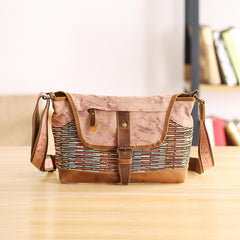 Country Style Canvas Leather Mens 14'' Womens Small Side Bag Courier Bag Messenger Bag for Men - imessengerbags