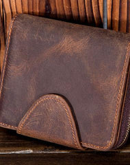 Leather Mens Wallet billfold Zipper Bifold Wallet Vintage Wallet for Men - imessengerbags