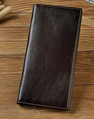 Cool Leather Mens Bifold Wallet Coffee Long Wallet for Men with Multi Cards