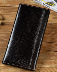Genuine Leather Mens Trifold Wallet Coffee Long Wallet for Men with Multi Cards - imessengerbags